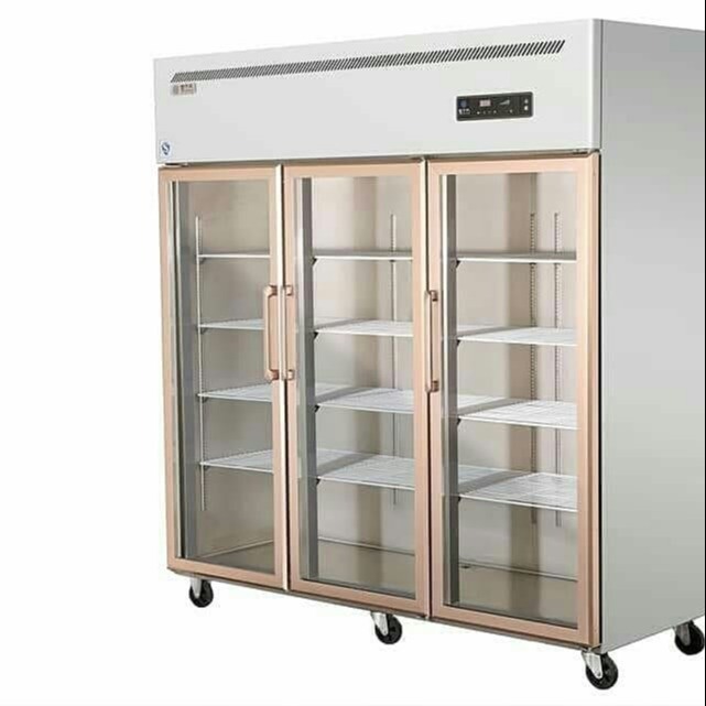 Three door glass door stainless steel refrigerated fresh-keeping frozen food meat ice cream display vertical freezer