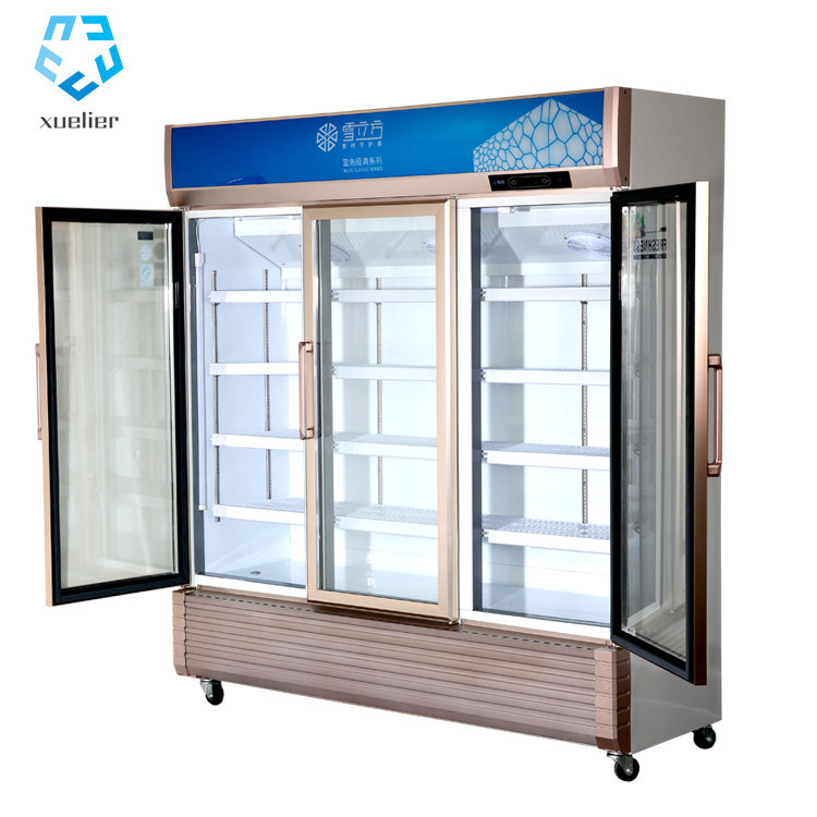 Stainless Steel Beverage Glass Door Display Freezer Refrigerated Cold Beer Drink